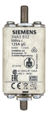 Kit Com 4: Fusível Nh00 Retardado 125a 500v 3na3832 Siemens 500v