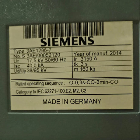 Disjuntor Vácuo Motorizado Tripolar 3150a 3ae1286-7 Siemens