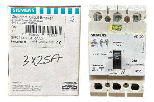 Disjuntor Tripolar 25a 240/415v 3vf2213-0fe41-0aa0 Siemens 240-415 50/60hz