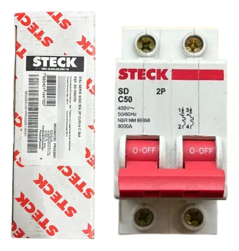 Kit Com 2: Disjuntor Bipolar Sd-d62c50 50a Curva C Steck