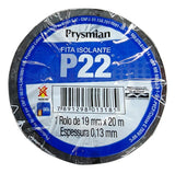 Kit 5 Fitas Isolantes 20mts P22 Antichama Pt 19mm Prysmian Preto Lisa