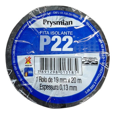 Kit 5 Fitas Isolantes 20mts P22 Antichama Pt 19mm Prysmian Preto Lisa