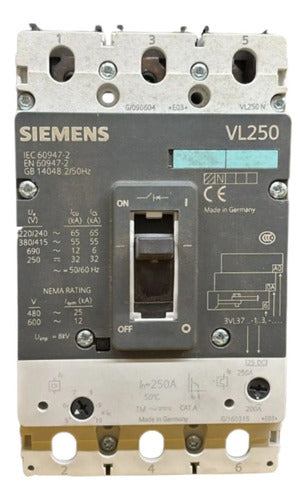 Disjuntor Tripolar 250a 3vl3725-1dc36-0aa0 Siemens