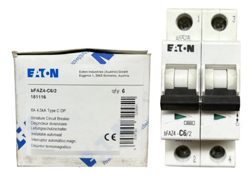 Disjuntor Bipolar Bfaz4-c6/2 6a 4,5ka Eaton -