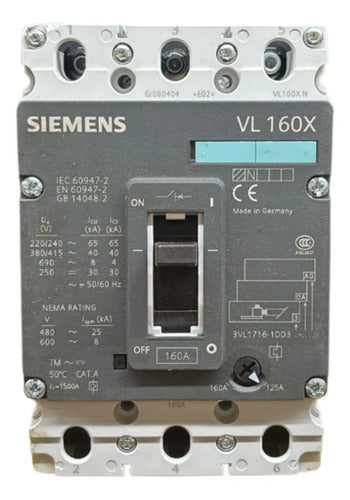 Disjuntor Tripolar 160a 3vl1716-1dd33-0aa0 Siemens