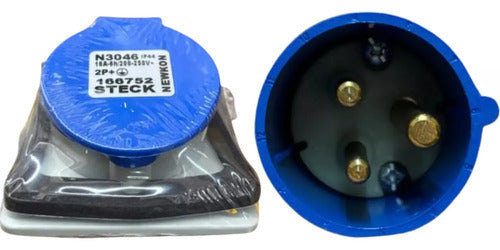 Kit Tomada N3046 + Plug N3076 16a 2p+t 220/240v Azul Steck Azul