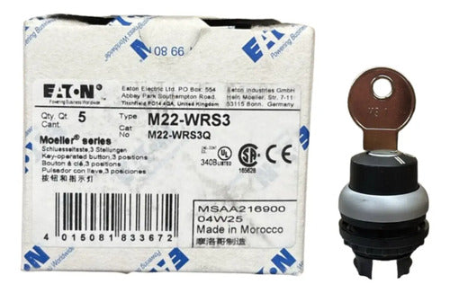 Comutador M22-wrs3 (m22-wrs3q) 22mm 3 Posições Preto Eaton