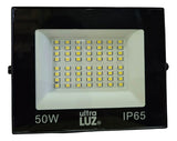 Kit 3 Refletores Led Branco Ultra 50w Ultraluz Bivolt 6500k 127/220v Preto Branco-frio