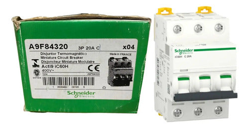 Disjuntor Acti9 Ic60h 3p Curva C 20a 440v A9f84320 Schneider
