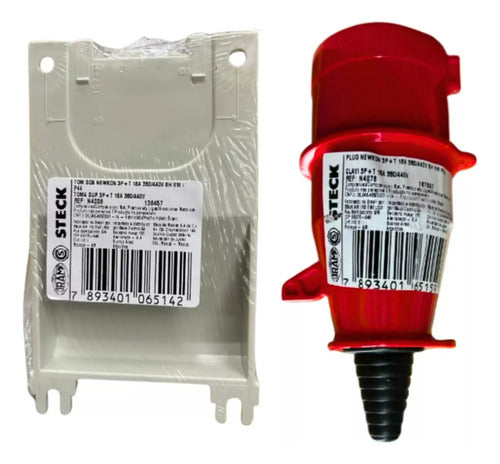 Kit Tomada N4006 + Plug N4076 16a 3p+t 380/440v Vm Steck Vermelho