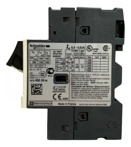 Disjuntor Motor Termomagnético 0,40-0,63a Gv2me04 Schneider 690v 50/60hz
