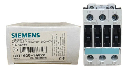 Contator 3rt1025-1ag20 17a 110vca 7,5kw 10cv Ac-3 Siemens