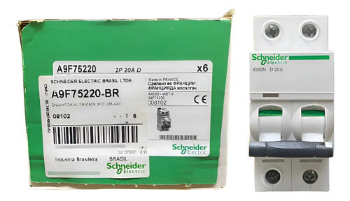 Disjuntor Acti9 In60n 2p Curva D 20a 440v A9f75220 Schneider