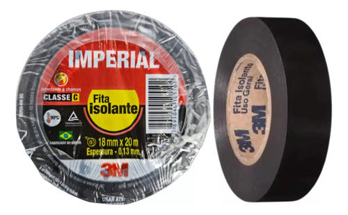 Kit Com 20 Rolos Fita Isolante Imperial 18mm X 20m Preta 3m Preto Lisa