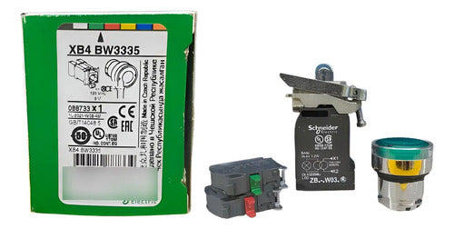 Botão Luminoso 22mm Vd + Bloco 1na+1nf Xb4bw3335 Schneider Verde -